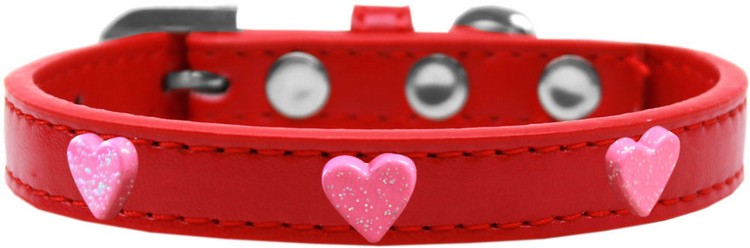 Pink Glitter Heart Widget Dog Collar Red Size 20